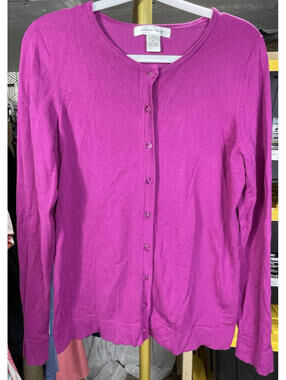 August Silk Womens Fuchsia Long Sleeve Button Front Silk Blend Cardigan M